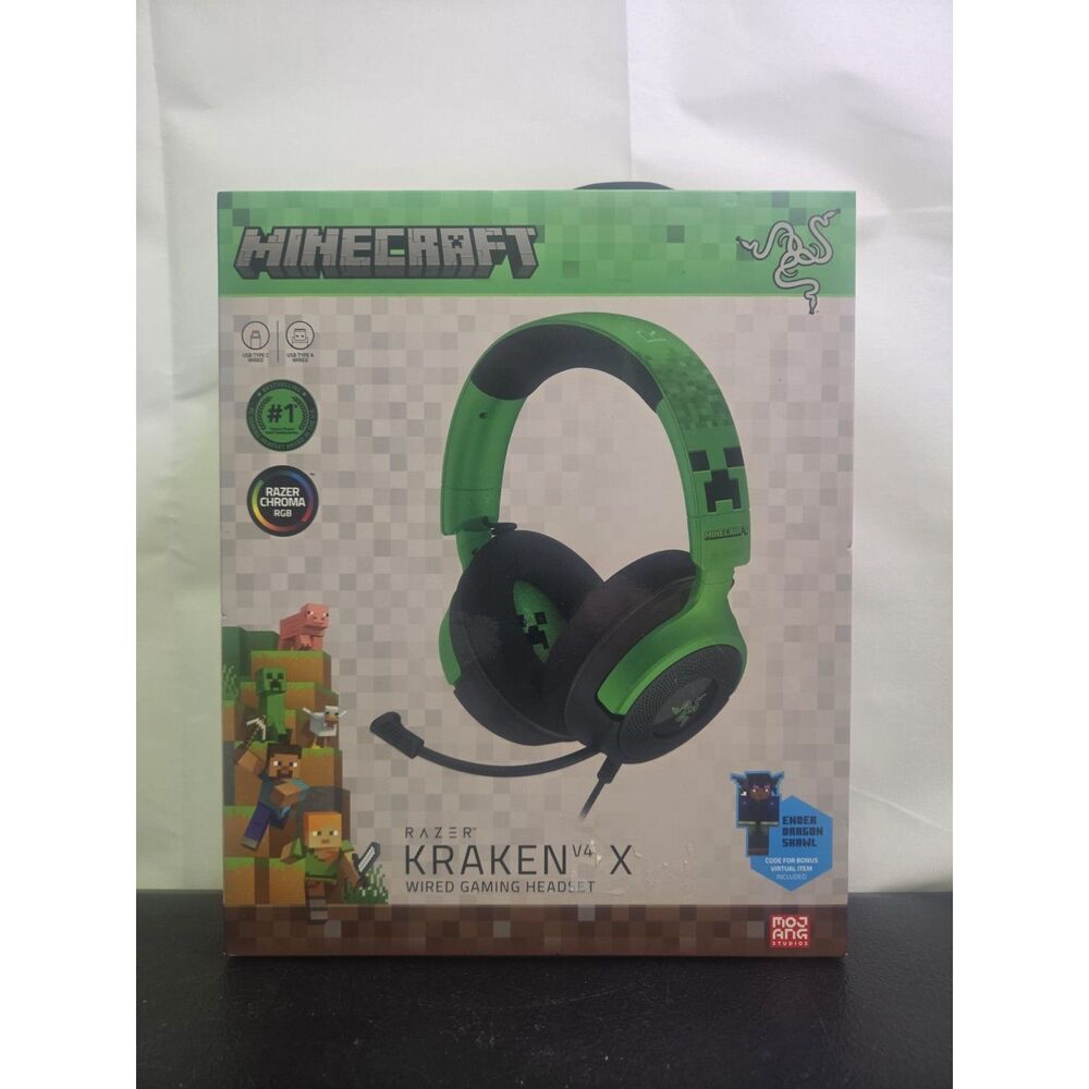 Razer - Kraken V4 X Wired Over-the-Ear Gaming Headset - Minecraft Edition
